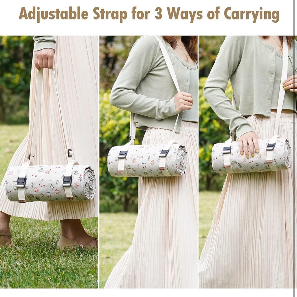 Picnic Blankets Washable Blankets Waterproof Backing and Shoulder Strap, 57"x79"